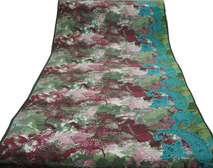 Indian Vintage  Sari Green & Maroon Pure Crepe Silk Printed Saree 5yd Sewing Floral Wrap