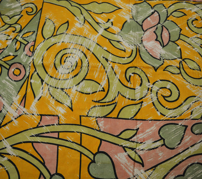 Indian Vintage Sari Peach Pure Silk Printed Saree Craft Fabric 5yd Sewing Floral DressMaking  Soft Floral