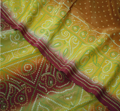 Indian Vintage  Sari Pure Crepe Silk Bandani Printed Saree 7yd Sewing Soft Boho Wrap