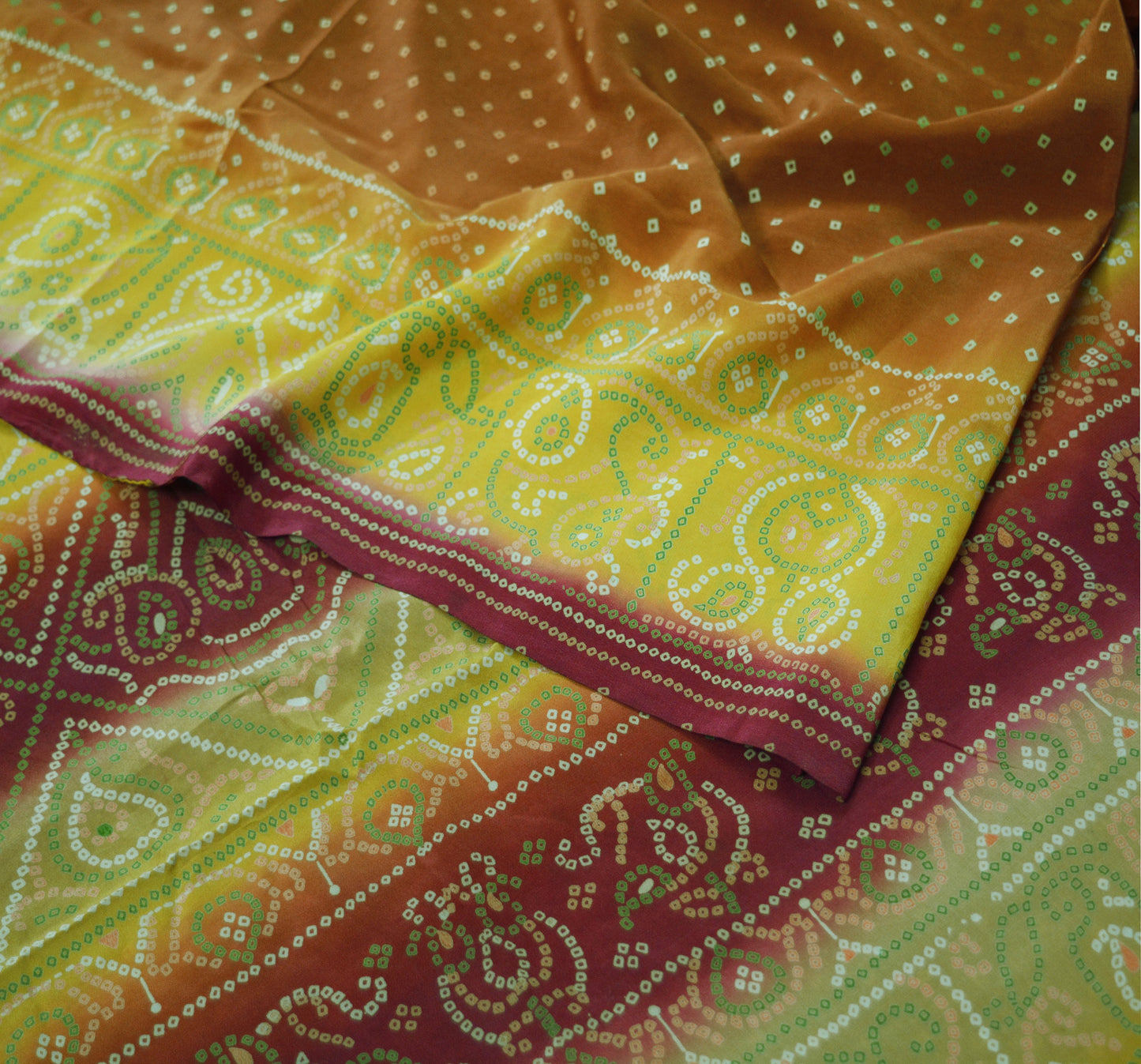 Indian Vintage  Sari Pure Crepe Silk Bandani Printed Saree 7yd Sewing Soft Boho Wrap