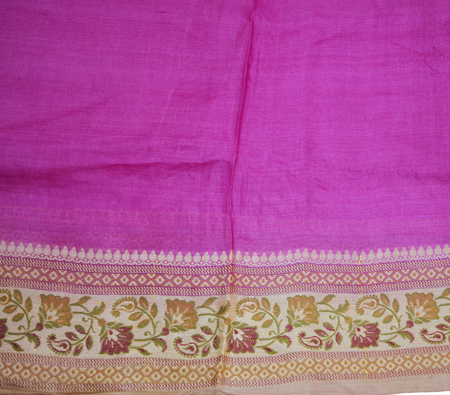 Indian Vintage Sari Magenta  Pure Tussar Silk Hand Woven Sarees Craft Fabric 5Yard Sewing Ethnic Floral