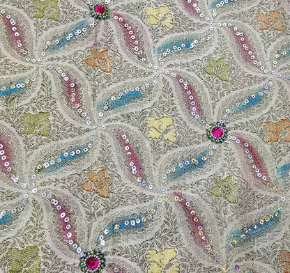 Indian Vintage Sari Pure Tussar Silk Hand Embroidered Sarees Fabric 5Yard Sewing Ethnic