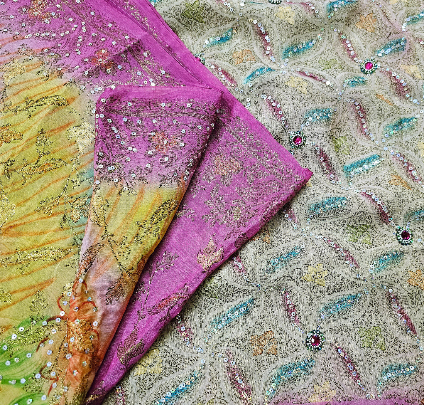 Indian Vintage Sari Pure Tussar Silk Hand Embroidered Sarees Fabric 5Yard Sewing Ethnic