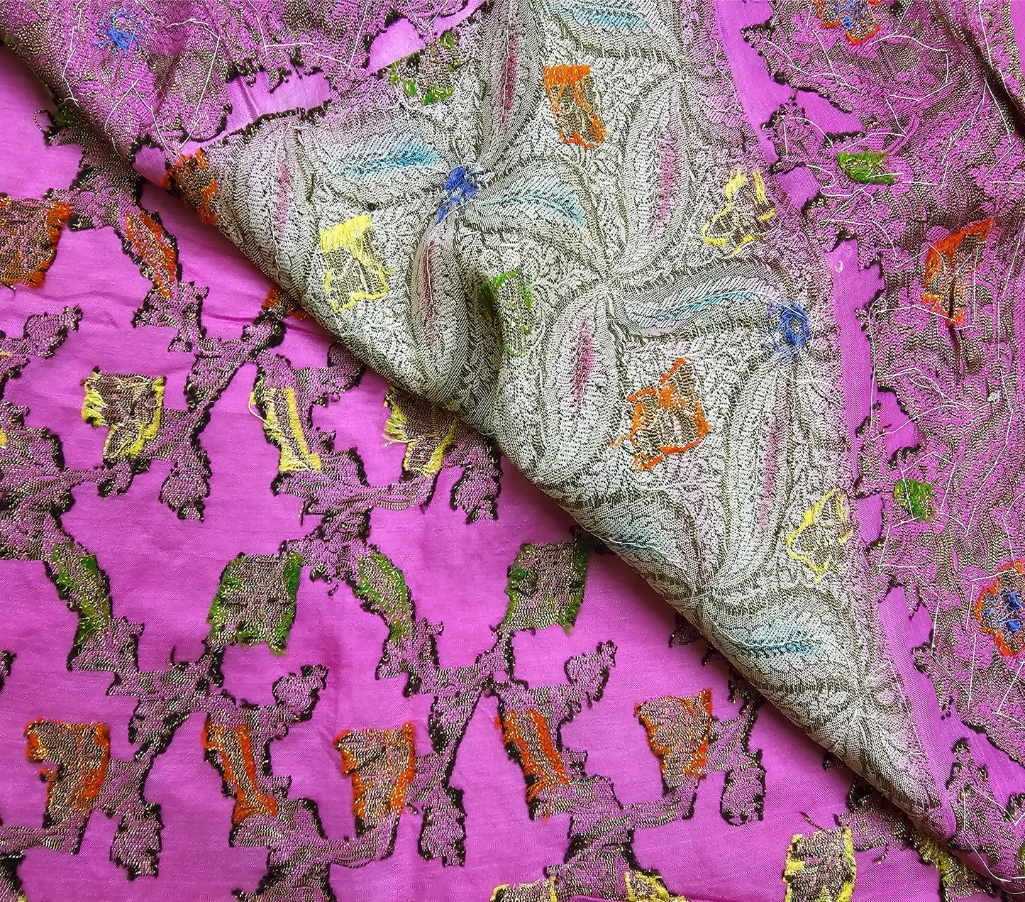 Indian Vintage Sari Pure Tussar Silk Hand Embroidered Sarees Fabric 5Yard Sewing Ethnic