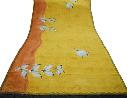 Indian Vintage Sari Pure Crepe Silk Printed Saree Craft Fabric 5yd Sewing Floral Wrap