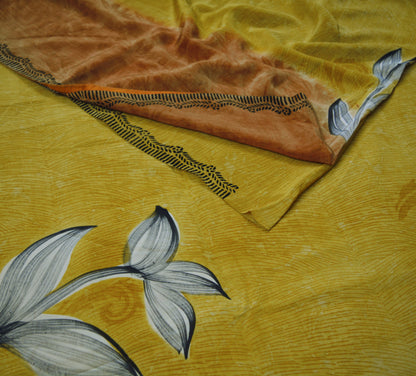 Indian Vintage Sari Pure Crepe Silk Printed Saree Craft Fabric 5yd Sewing Floral Wrap