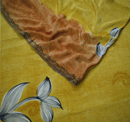 Indian Vintage Sari Pure Crepe Silk Printed Saree Craft Fabric 5yd Sewing Floral Wrap