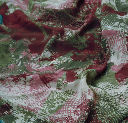 Indian Vintage  Sari Green & Maroon Pure Crepe Silk Printed Saree 5yd Sewing Floral Wrap