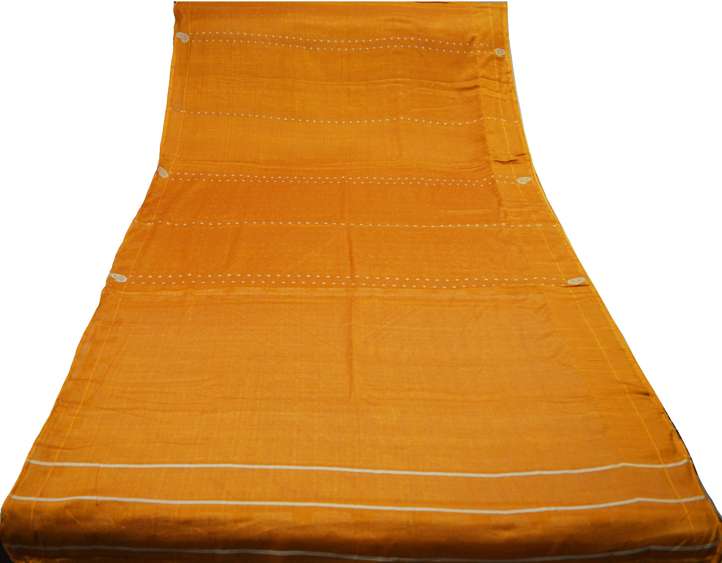 Indian Vintage Sari Saffron Artificial  Silk Hand Woven Saree Fabric 5yard Sewing Craft DressMaking  Soft Floral Ethnic