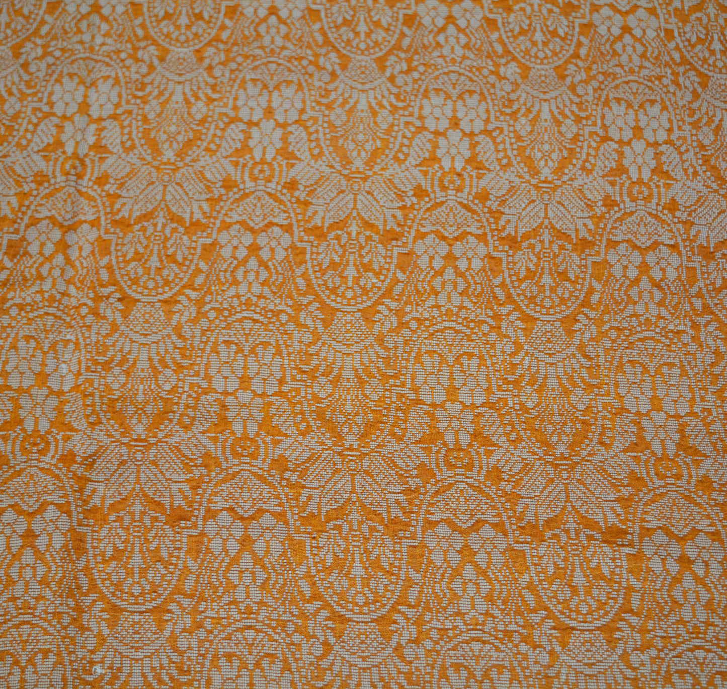Indian Vintage Sari Saffron Artificial  Silk Hand Woven Saree Fabric 5yard Sewing Craft DressMaking  Soft Floral Ethnic