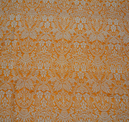 Indian Vintage Sari Saffron Artificial  Silk Hand Woven Saree Fabric 5yard Sewing Craft DressMaking  Soft Floral Ethnic