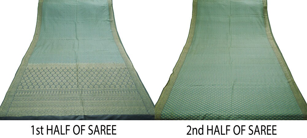 Indian Vintage Gray Heavy Saree Pure Silk Hand Woven Indian Sari 5yd Ethnic Fabric Craft Floral Sewing