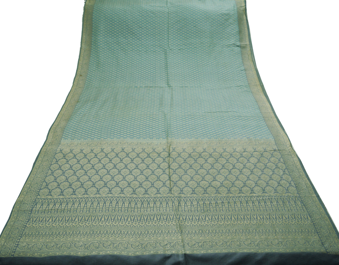 Indian Vintage Gray Heavy Saree Pure Silk Hand Woven Indian Sari 5yd Ethnic Fabric Craft Floral Sewing
