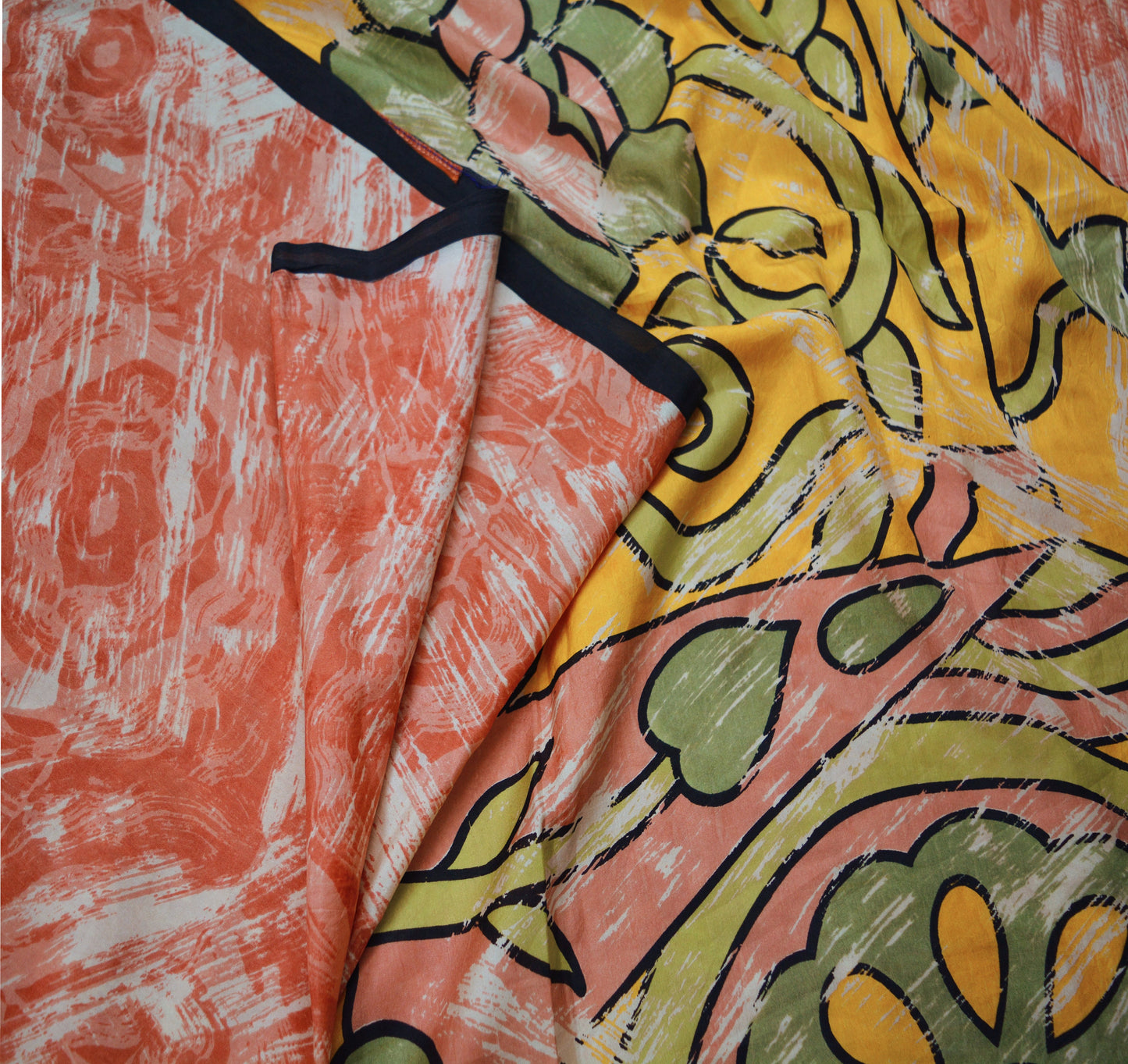 Indian Vintage Sari Peach Pure Silk Printed Saree Craft Fabric 5yd Sewing Floral DressMaking  Soft Floral