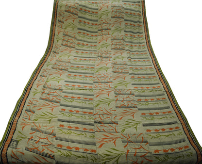 Indian Vintage Sari Pure Crepe Silk Printed Saree Craft Fabric 5yd Sewing Floral Wrap