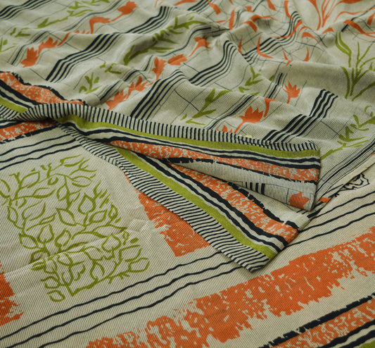 Indian Vintage Sari Pure Crepe Silk Printed Saree Craft Fabric 5yd Sewing Floral Wrap
