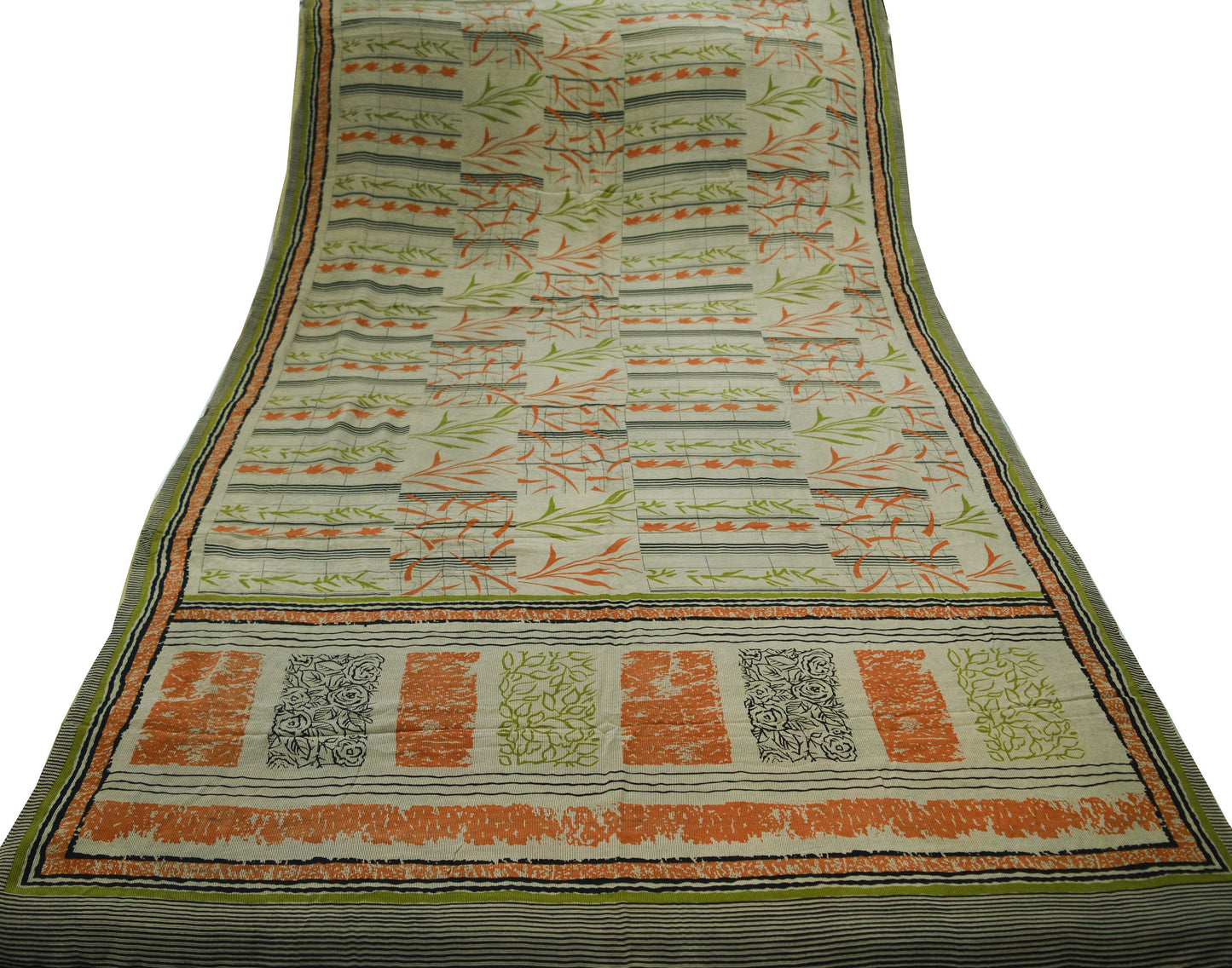 Indian Vintage Sari Pure Crepe Silk Printed Saree Craft Fabric 5yd Sewing Floral Wrap
