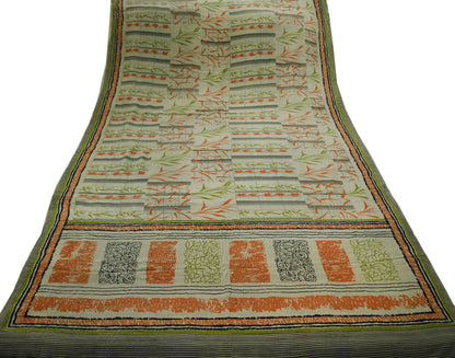 Indian Vintage Sari Pure Crepe Silk Printed Saree Craft Fabric 5yd Sewing Floral Wrap