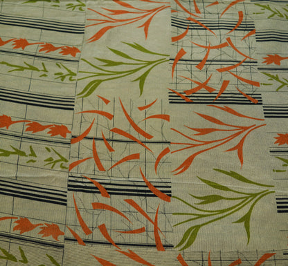 Indian Vintage Sari Pure Crepe Silk Printed Saree Craft Fabric 5yd Sewing Floral Wrap