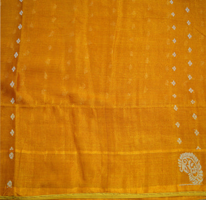Indian Vintage Sari Saffron Artificial  Silk Hand Woven Saree Fabric 5yard Sewing Craft DressMaking  Soft Floral Ethnic