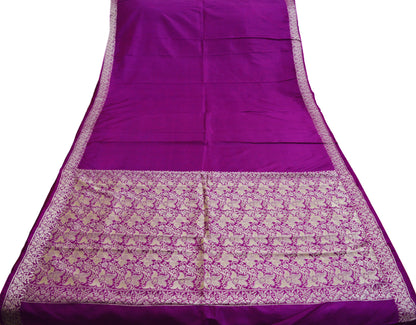 Indian Vintage Purple Sarees Pure Silk Hand Woven Indian Sari Craft Fabric 5Yard Sewing Ethnic Floral