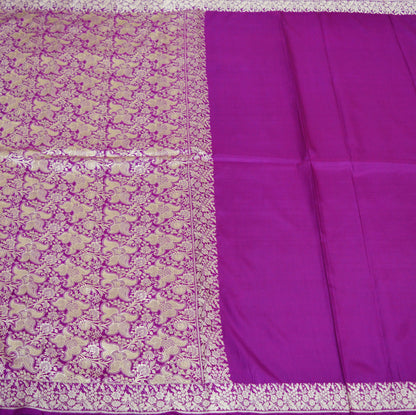 Indian Vintage Purple Sarees Pure Silk Hand Woven Indian Sari Craft Fabric 5Yard Sewing Ethnic Floral