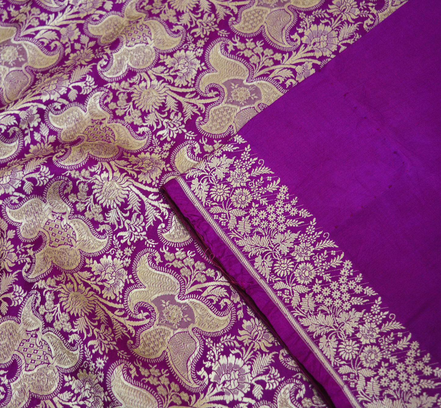 Indian Vintage Purple Sarees Pure Silk Hand Woven Indian Sari Craft Fabric 5Yard Sewing Ethnic Floral