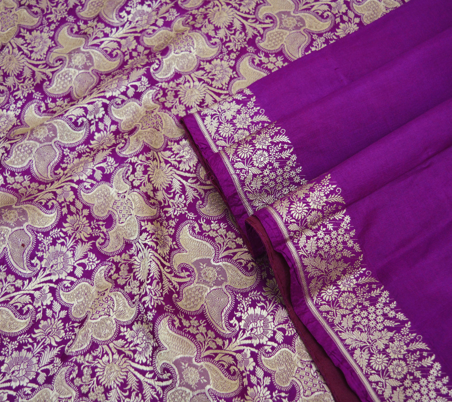 Indian Vintage Purple Sarees Pure Silk Hand Woven Indian Sari Craft Fabric 5Yard Sewing Ethnic Floral