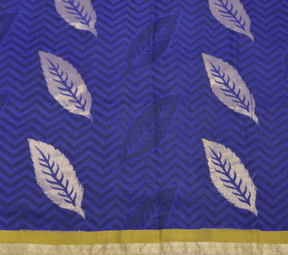 Indian Vintage Saree Saffron & Blue Hand Woven Pure Silk Indian Sari Fabric 5Yard Silk Sari Ethnic Floral Golden Zari Fringes