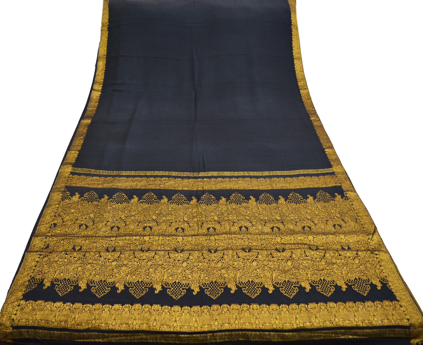 Indian Vintage Heavy Saree Black 100% Pure Silk Hand Women Kanjivaram Indian Sari Fabric 5Yard Ethnic Zari