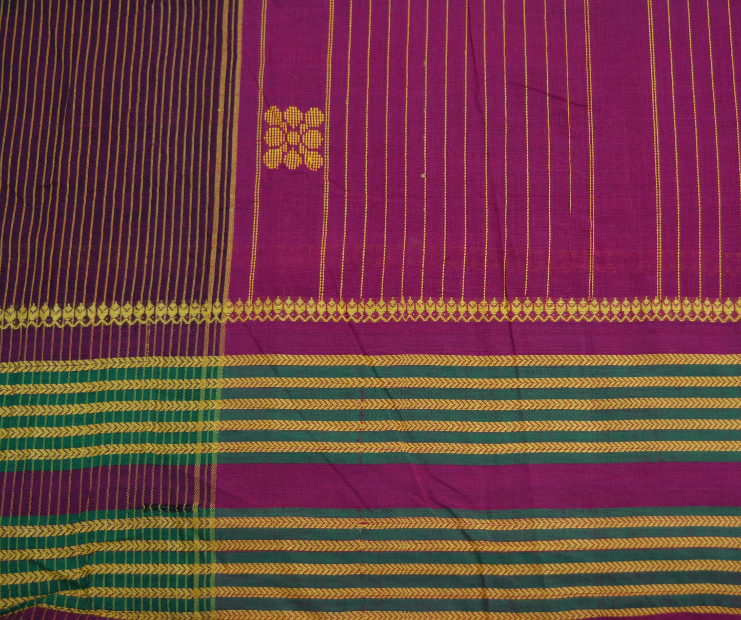 Indian Vintage Sari Purple & Brown Pure Cotton Hand Woven Saree 5yard Ethnic Soft Floral Design