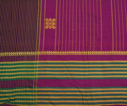 Indian Vintage Sari Purple & Brown Pure Cotton Hand Woven Saree 5yard Ethnic Soft Floral Design