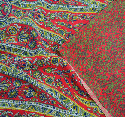 Indian Vintage Sari Red Pure Crepe Silk Printed Saree 5yard Sewing Floral Soft Craft Fabric Wrap