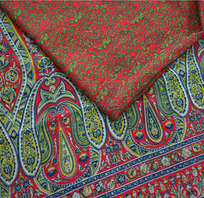 Indian Vintage Sari Red Pure Crepe Silk Printed Saree 5yard Sewing Floral Soft Craft Fabric Wrap