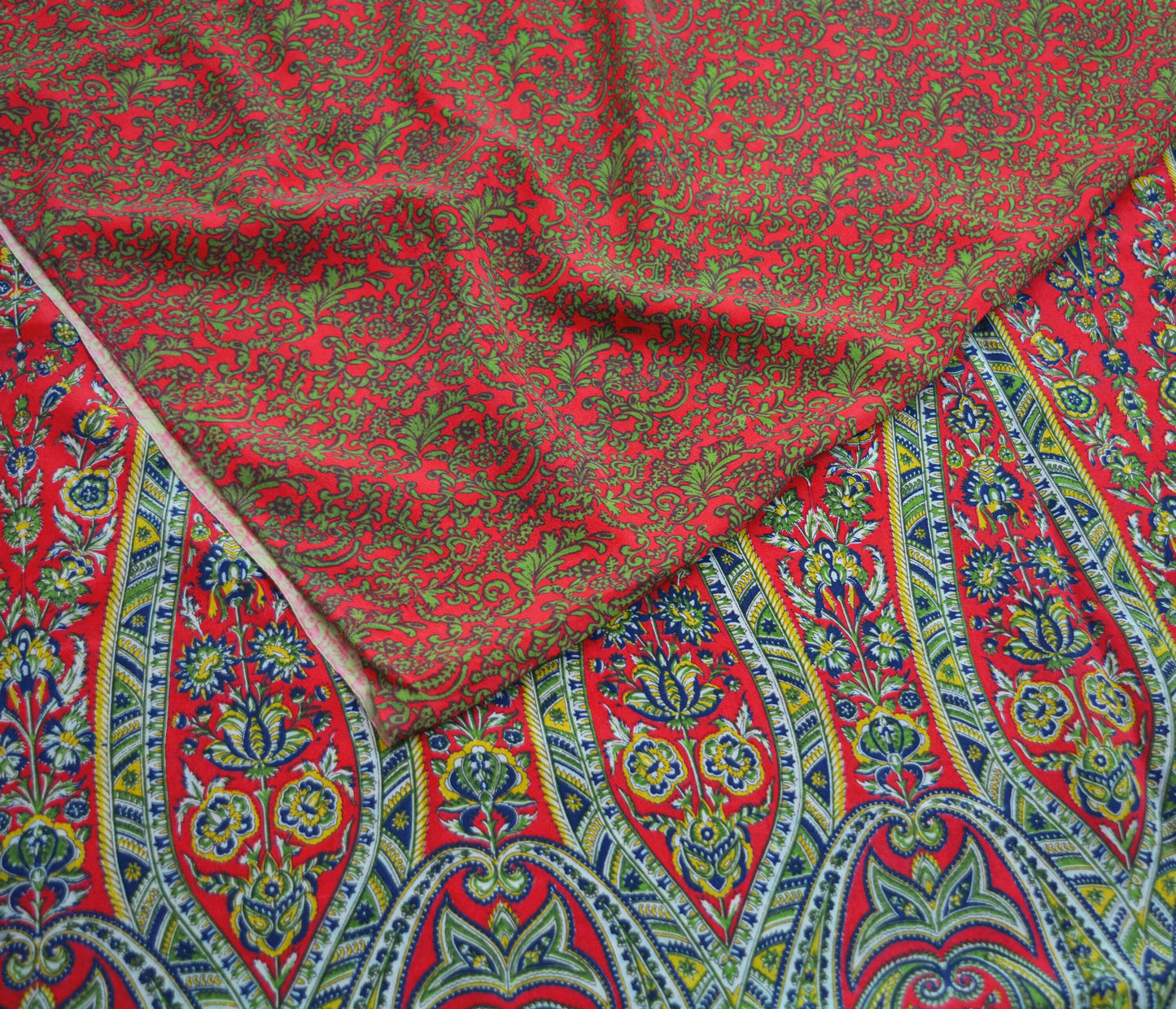 Indian Vintage Sari Red Pure Crepe Silk Printed Saree 5yard Sewing Floral Soft Craft Fabric Wrap