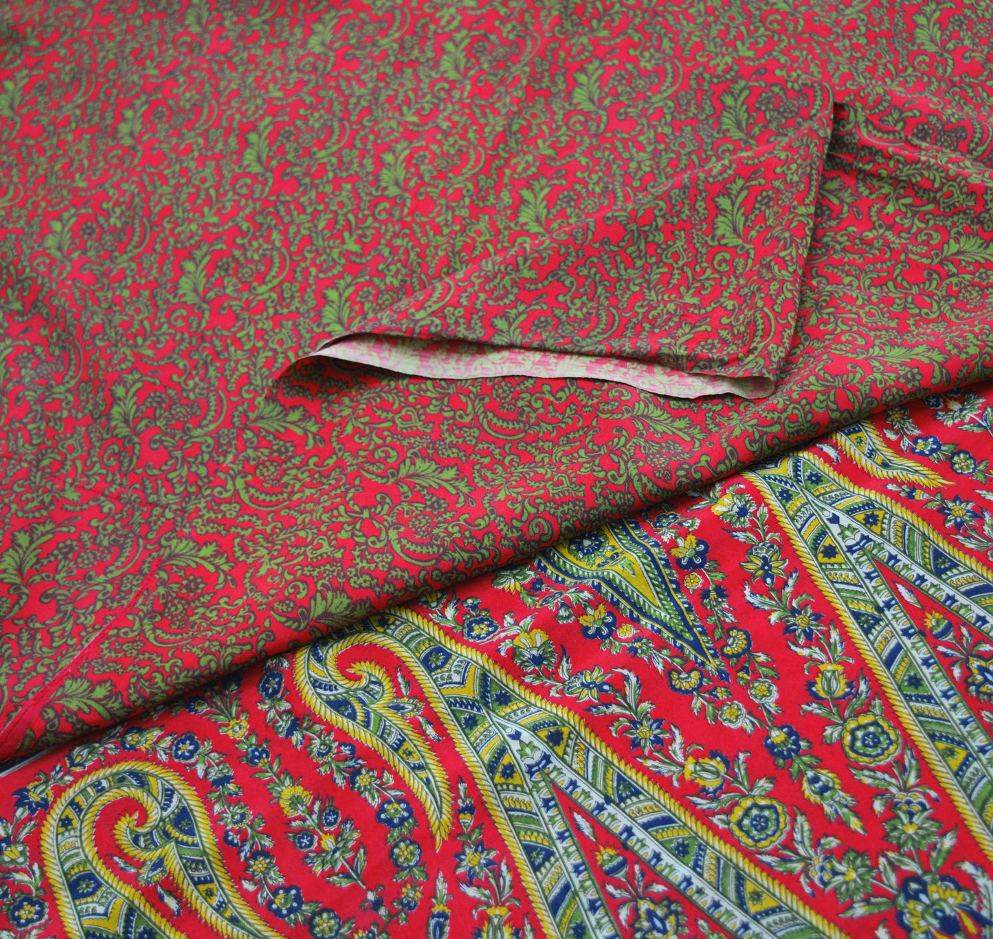 Indian Vintage Sari Red Pure Crepe Silk Printed Saree 5yard Sewing Floral Soft Craft Fabric Wrap