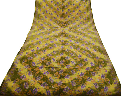 Indian Vintage Sari Green & Yellow Pure Crepe Silk Printed Saree 5yard Sewing Floral Soft Craft Fabric Wrap