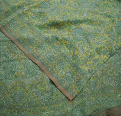 Indian Vintage Sari Green & Yellow 100% Pure Silk Printed Sarees Fabric 5yd Sewing Craft Fabric DressMaking Soft