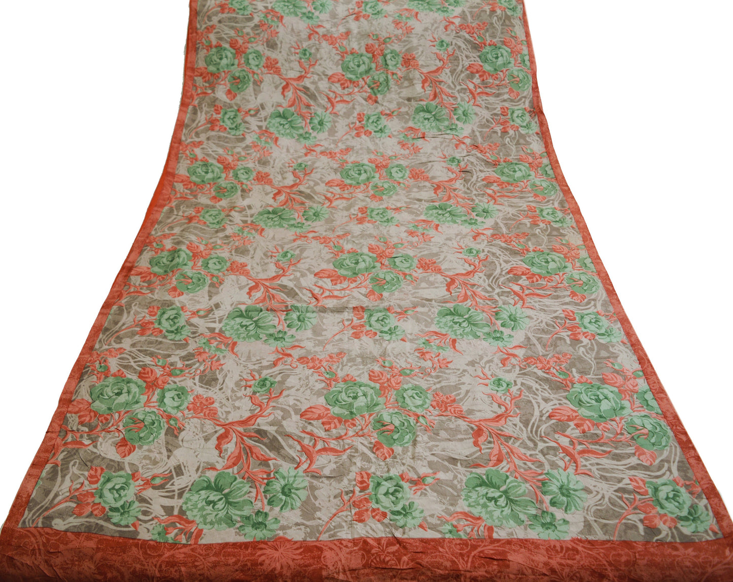 Vintage Sari Brown 100% Pure Silk Printed Saree Fabric 5yard Sewing Floral Soft Dress Designing for Crafting ,Paisley