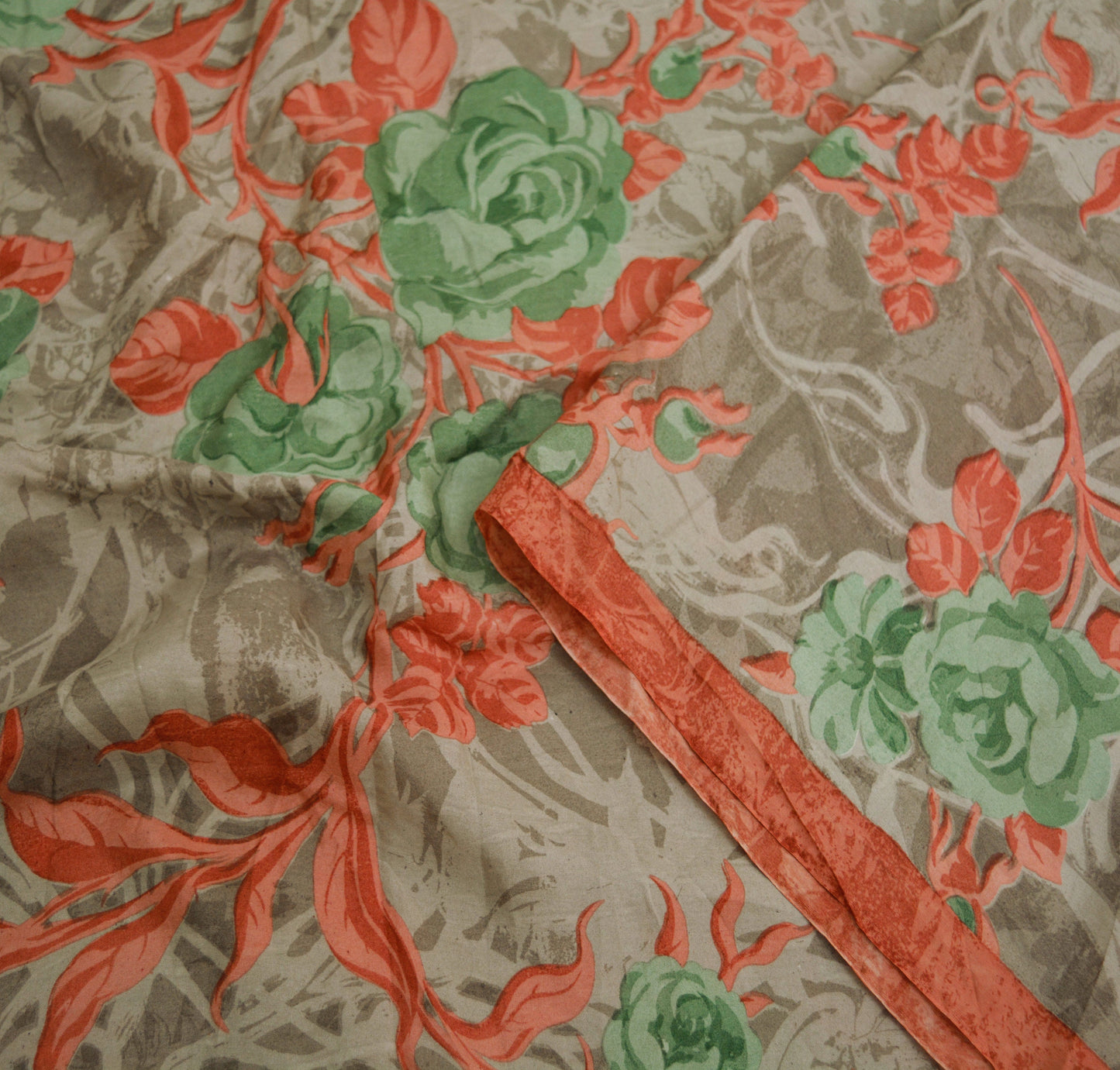 Vintage Sari Brown 100% Pure Silk Printed Saree Fabric 5yard Sewing Floral Soft Dress Designing for Crafting ,Paisley