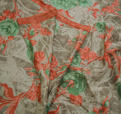 Vintage Sari Brown 100% Pure Silk Printed Saree Fabric 5yard Sewing Floral Soft Dress Designing for Crafting ,Paisley