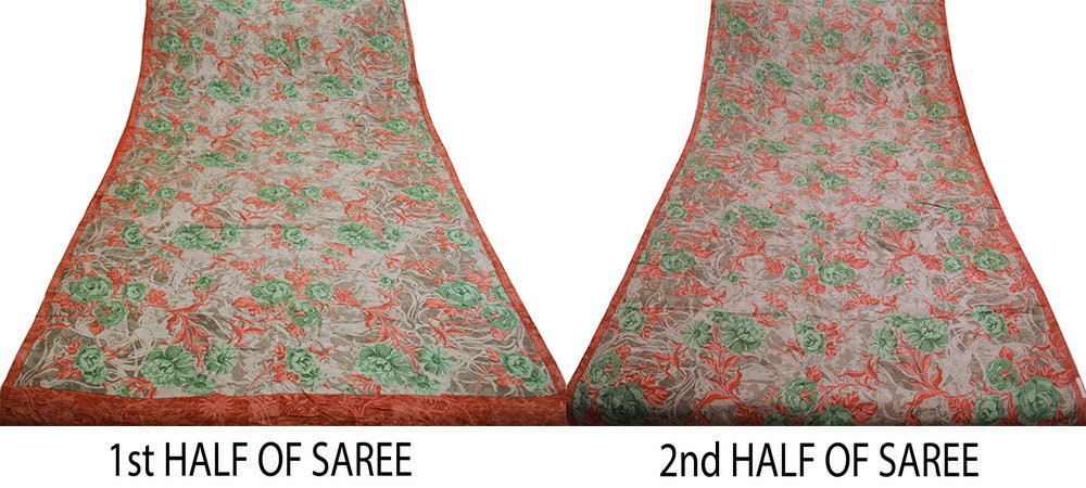 Vintage Sari Brown 100% Pure Silk Printed Saree Fabric 5yard Sewing Floral Soft Dress Designing for Crafting ,Paisley