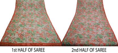 Vintage Sari Brown 100% Pure Silk Printed Saree Fabric 5yard Sewing Floral Soft Dress Designing for Crafting ,Paisley