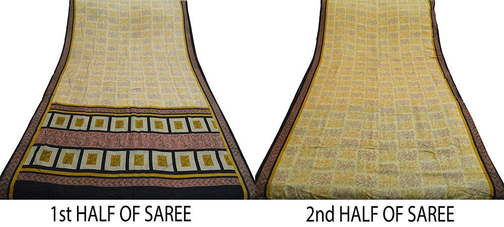 Indian Vintage Sari Cream Pure Silk Printed Saree Fabric 5yard Sewing Craft DressMaking  Soft Floral