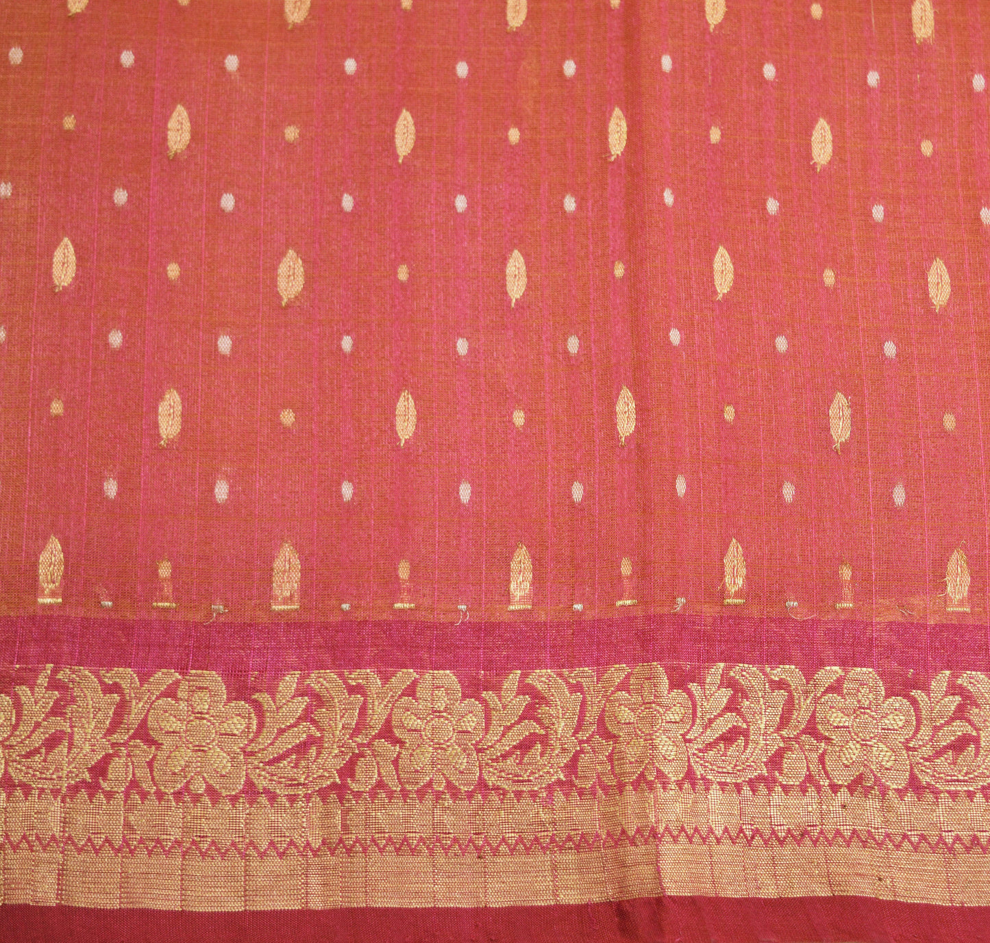 Vintage Pink & Peach Hand Woven Saree 100% Pure Silk Indian Sari Metallic Golden Zari 5Yard Floral Design