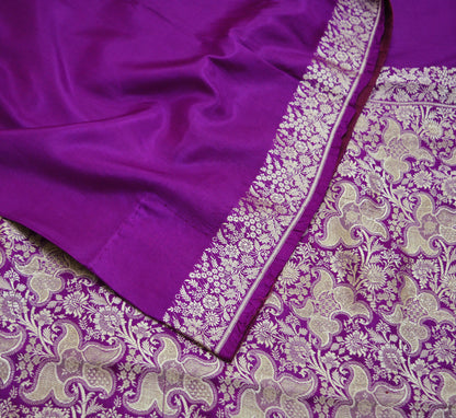 Indian Vintage Purple Sarees Pure Silk Hand Woven Indian Sari Craft Fabric 5Yard Sewing Ethnic Floral