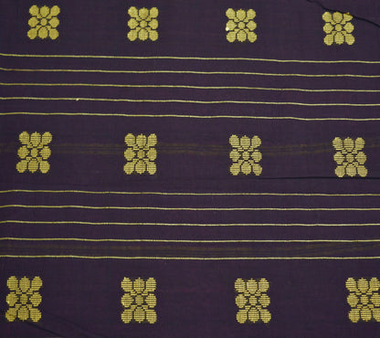 Indian Vintage Sari Purple & Brown Pure Cotton Hand Woven Saree 5yard Ethnic Soft Floral Design
