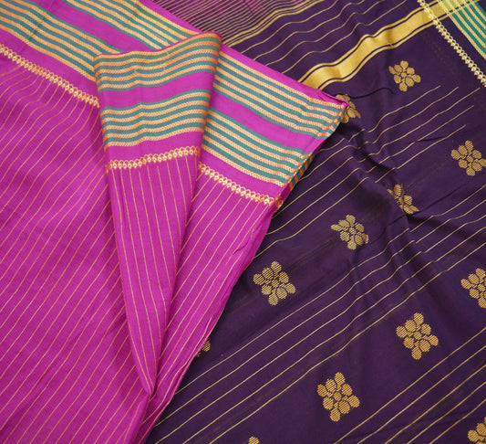 Indian Vintage Sari Purple & Brown Pure Cotton Hand Woven Saree 5yard Ethnic Soft Floral Design