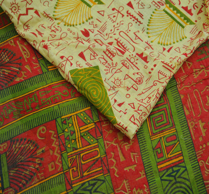 Indian Vintage Sari Yellow & Red Warli Print Pure Cotton Saree Craft Soft Fabric 5Yard Sewing Sarong Wrap Boho dears