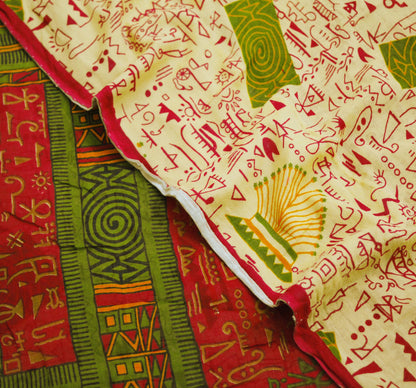 Indian Vintage Sari Yellow & Red Warli Print Pure Cotton Saree Craft Soft Fabric 5Yard Sewing Sarong Wrap Boho dears